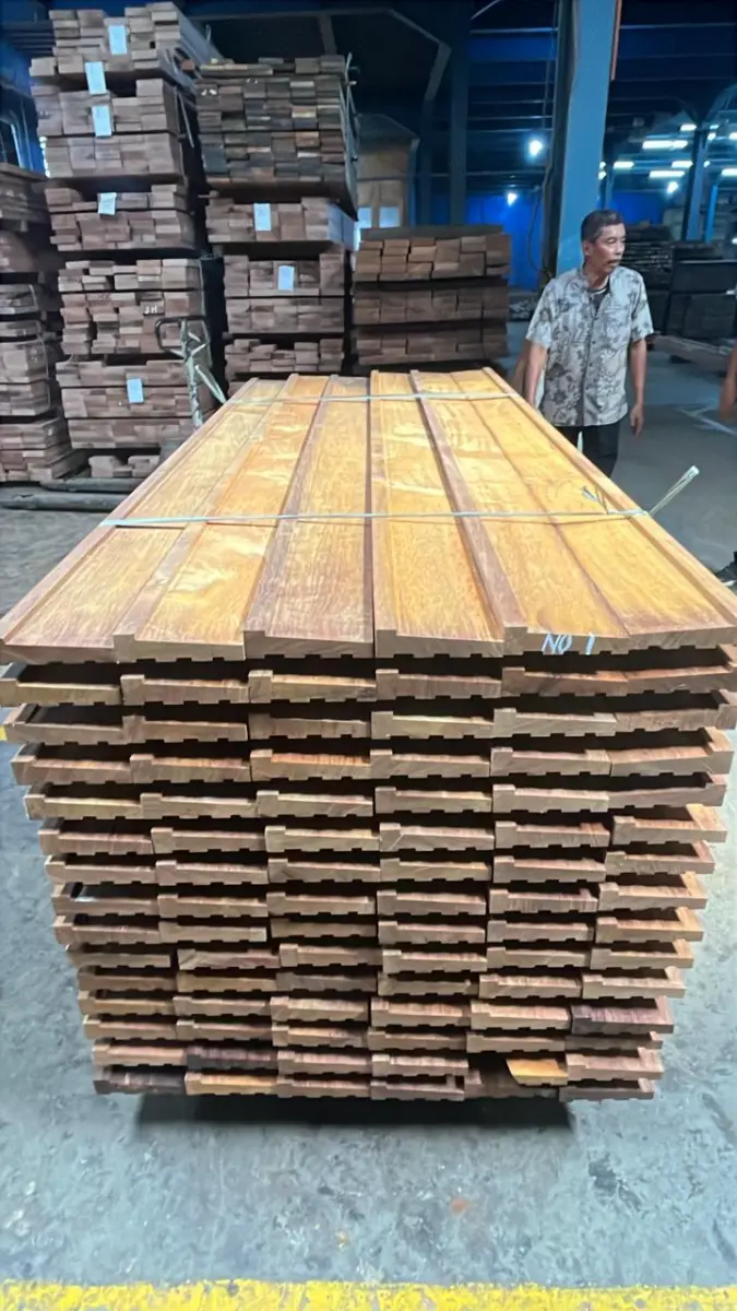 Merbau decking profiles in the Borneo Woods Indonesia factory