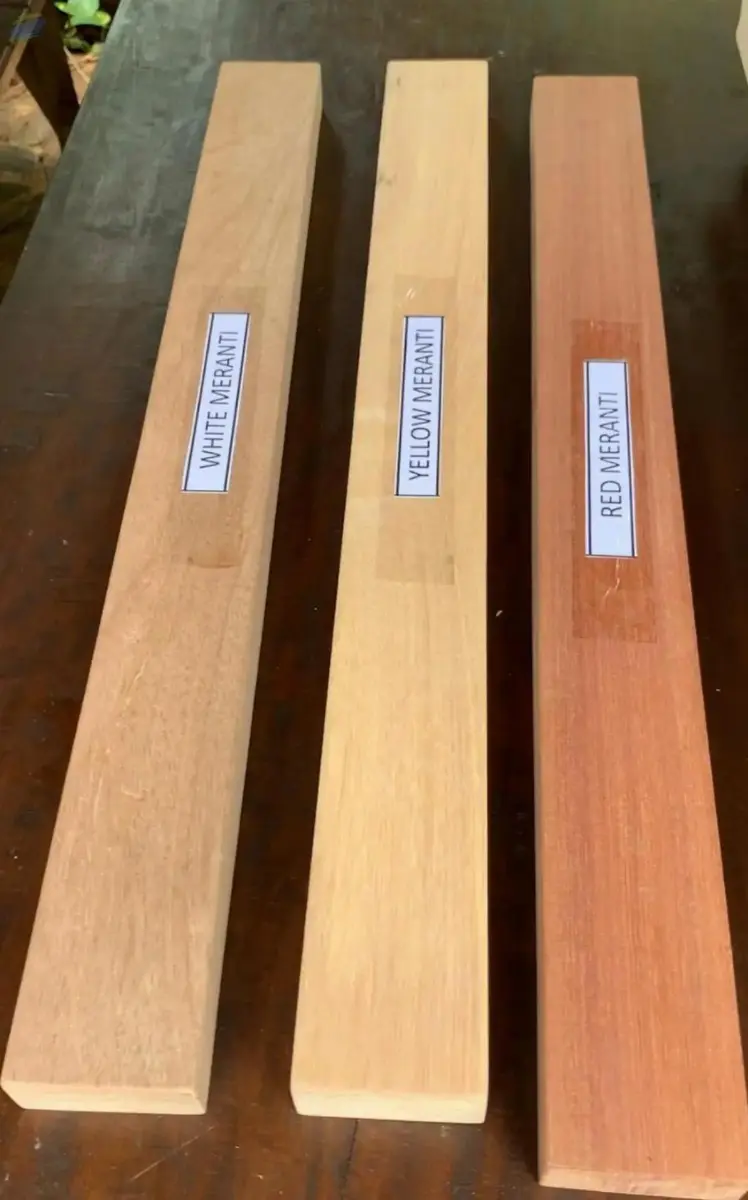 White, Yellow and Red Meranti timber samples